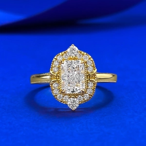 Vintage 925 Sterling Silver Rectangular Rhinestone Engagement Ring For Women Luxurious Gold Halo Wedding Band Jewelry