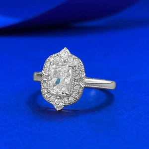 5x7mm cushion cut sparkling simulated diamond ring set in white gold plated silver