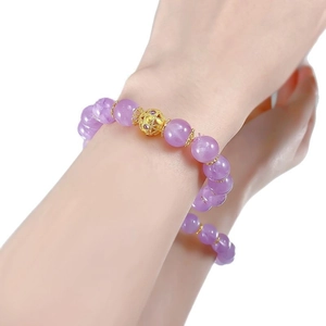Elegant S925 silver 10mm lavender amethyst bead bracelet with golden hollow charm on wrist