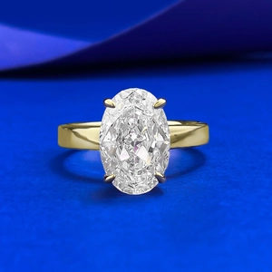 Bague de Luxe en Argent Sterling 925 Avec Strass Taille Ovale Pour Femme Plaquée Or Serti à Quatre Griffes Bijoux de Mode
