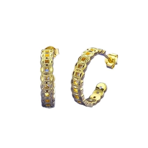 S925 silver gold-plated C-shaped earrings with hollow Chinese ancient coin pattern
