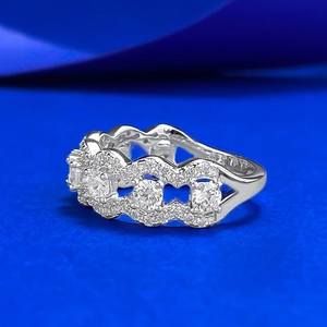 S925 silver double-layer lace ring with sparkling diamonds in a wavy elegant design