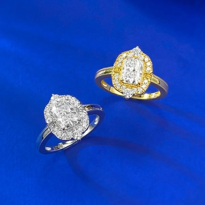 Elegant 925 silver and gold wedding ring set with radiant cut ice flower diamonds