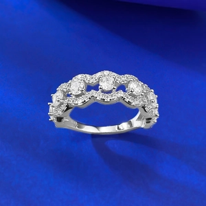 Macro detail of S925 sterling silver double-layer lace ring with sparkling pavé zircon stones