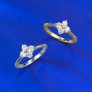 Exquisite S925 silver four-leaf clover flower rings in gold and silver with zircon stones