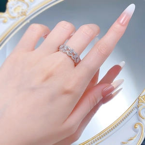 Elegant double-layer lace S925 silver ring featuring sparkling zircon stones on a model hand