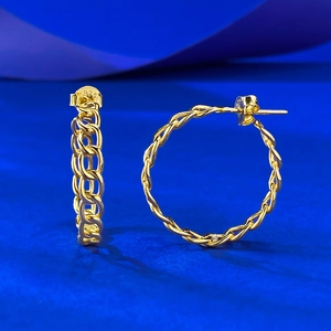 Chic 925 silver gold-plated geometric hollow hoop earrings with mesh woven pattern
