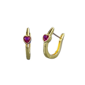 925 silver gold plated heart stud earrings with red heart gemstone in centered view