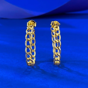 Elegant S925 sterling silver geometric openwork hoop earrings in shiny gold finish