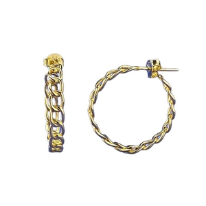 S925 sterling silver gold-plated geometric hollow hoop earrings with twisted chain texture