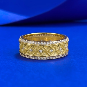 Bague Pièce Ancienne en Argent Sterling 925 Plaqué Or Rétro Creuse Incrustée de Strass Bague Anneau pour Femme Bijoux Exquis