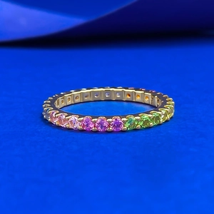 925 Sterlingsilber Regenbogen Ewigkeit Ring Für Damen Mehrfarbige Strass Voller Kreis Eingelegt Gold Plattiert Böhmischer Band Schmuck