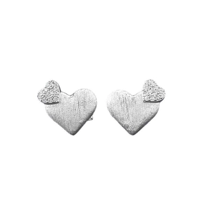 Élégantes boucles d'oreilles cœur en argent S925 avec texture brossée et zircons