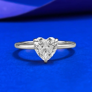 Bague de Fiançailles en Argent Sterling 925 avec Strass en Forme de Cœur pour Femmes Élégante Pierre Précieuse Taille Cœur Bijoux