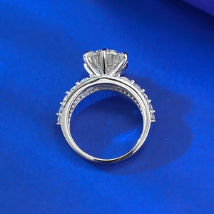 Macro detail of 925 sterling silver ring with 10mm round cut sparkling solitaire diamond