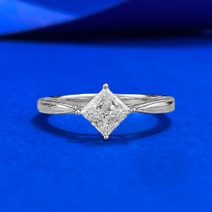 Anello Solitario Quadrato in Argento Sterling 925 Taglio Princess Per Donna Vintage Milgrain Anello da Dito per Matrimonio