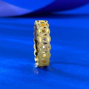 Traditional Chinese copper coin hollow gold-plated ring in a vintage elegant style