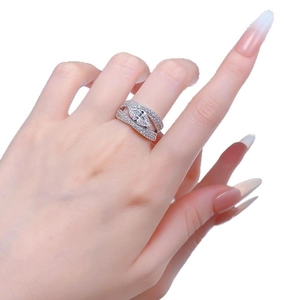 S925 silver marquise cut diamond ring with multi-layer pavé band design for women