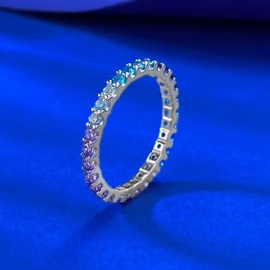 S925 sterling silver bohemian eternity ring with lavender gradient gemstones in claw setting