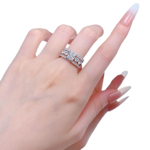 Luxurious S925 silver ring featuring a square princess cut diamond with multi-layer bands