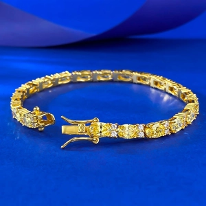 Klassisches S925 vergoldetes Tennisarmband mit ovalen gelben Diamanten und Sicherheitsverschluss