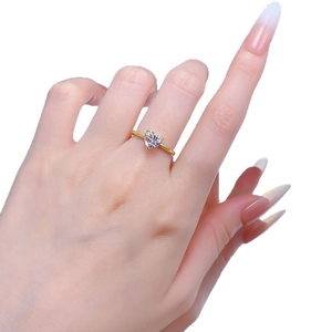 Elegant heart-cut white diamond S925 silver ring with a gold-plated minimalist band