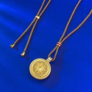 S925 silver Chinese compass pendant with gold finish and adjustable woven chain