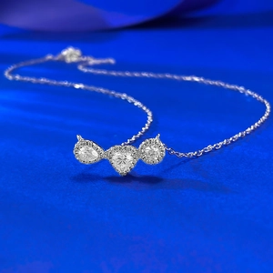 S925 silver necklace featuring water drop, heart, and round moissanite pendants