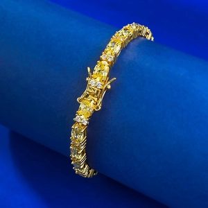 Luxuriöses S925 vergoldetes Tennisarmband mit ovalen gelben Edelsteinen und weißen Diamanten