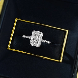 Luxurious S925 silver ring with 7x10mm radiant cut carbon diamond in a velvet gift box