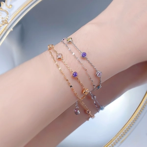 Close-up of S925 silver double layer bracelet with rose gold and silver bezel set crystals