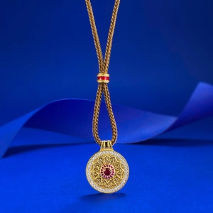 925 Sterling Silver Compass Pendant Necklace For Women Vintage Chinese Style Red White Rhinestone Inlaid Jewelry Gift