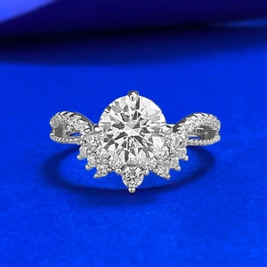 Luxe Bague Couronne en V en Argent Sterling 925 Pour Femmes Incrustée de Strass Rond Mariage Fiançailles Mode Bague Bijoux