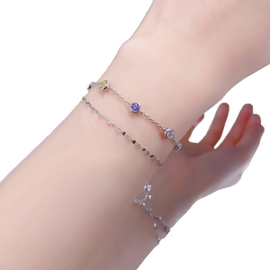 Double-layer S925 sterling silver bracelet with colorful cubic zirconia and adjustable chain