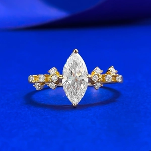 925 Sterling Silver Marquise Rhinestone Ring For Women Gold Plated Branch Design Fashion Temperament Engagement Finger Ring Jewelry