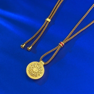 Traditional S925 silver filigree compass pendant with braided chain and red enamel detail