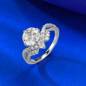 Bague couronne luxueuse en argent 925 en forme de V avec pierre centrale ronde de 7,5 mm