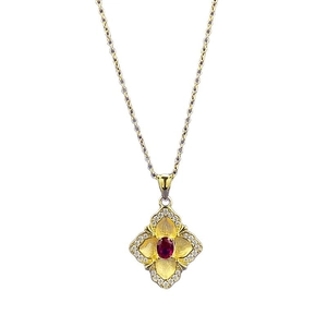 Vintage S925 silver gold-plated pendant featuring a ruby red stone in floral design