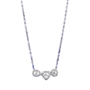S925 silver necklace with heart, drop and round moissanite stones in a three-stone pendant