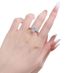 Classic silver S925 sterling silver ring featuring a large emerald cut sparkling diamond