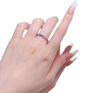 S925 silver eternity ring with lavender gradient gemstones on fingers