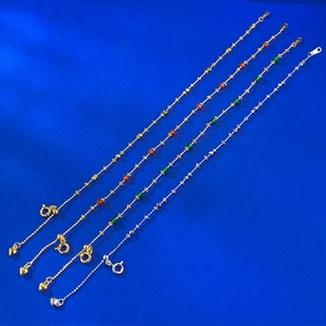 Detailed view of S925 silver beaded chains with colorful gems and heart charms