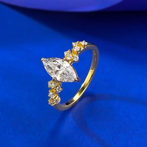 Elegant S925 silver ring with marquise-cut center stone and yellow accent diamonds