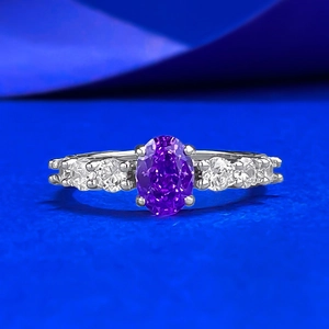 925 Sterling Silver Ring For Women Oval Dreamy Purple Rhinestone Inlaid Ring Geometric Fashion Jewelry Gift