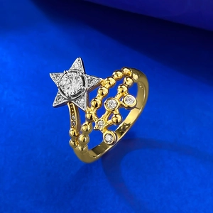 S925 silver shooting star ring with sparkling crystals and gold-tone two-tone band