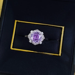 S925 silver ring featuring a purple rose-cut diamond and sparkling zircon accents