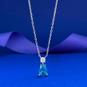 Collier Pendentif Goutte d'Eau en Argent Sterling 925 pour Femmes Strass Bleu Aqua Tanzanite Incrusté Chaîne de Clavicule Bijoux Cadeau