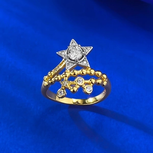 Detailed macro view of S925 silver shooting star ring with large white zircon stone