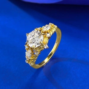 Luxurious S925 sterling silver gold ring with marquise and round zircon floral cluster