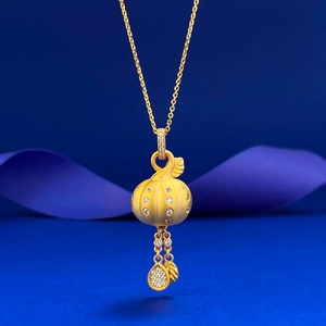 Collier Pendentif Citrouille Sac de Chance en Argent Sterling 925 Plaqué Or pour Femmes Bijoux de Navette à Gland en Strass Brossé